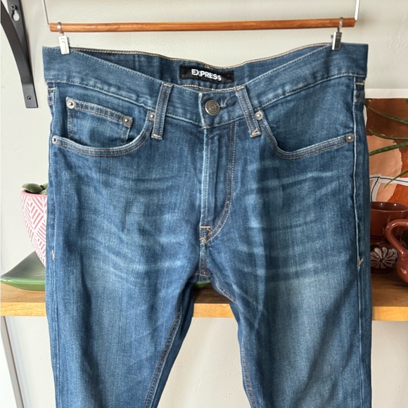 Express Slim Dark Wash Straight Leg Hyper Stretch Denim Jeans Size 30 X 32 - Picture 7 of 13